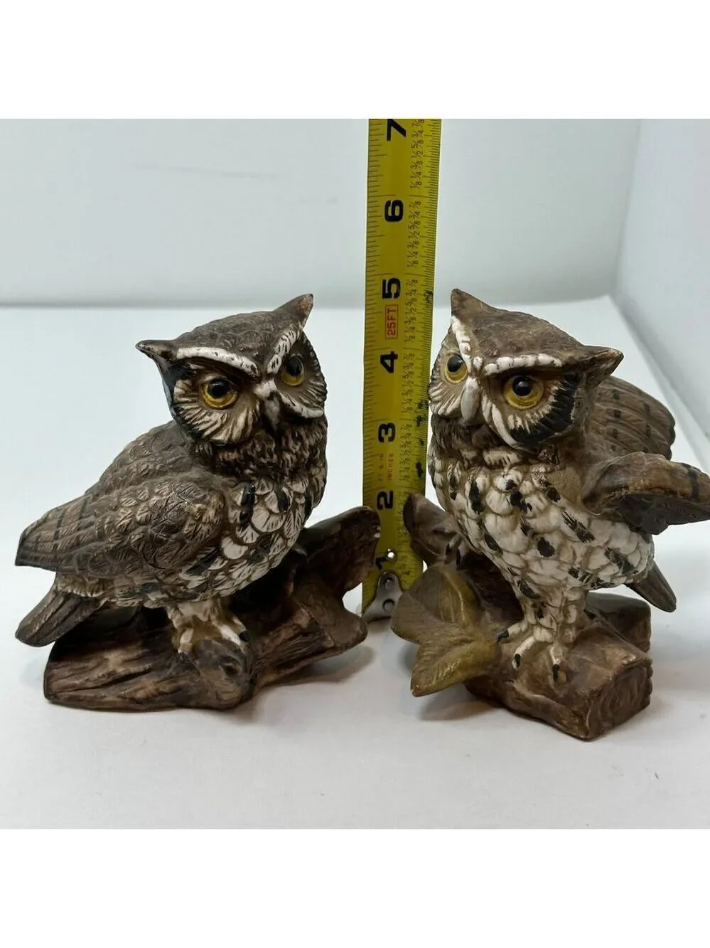 Homco Barn Owl Figurines Set 70s MCM Ceramic Brown Woodland Decor 1114 Vintage 2